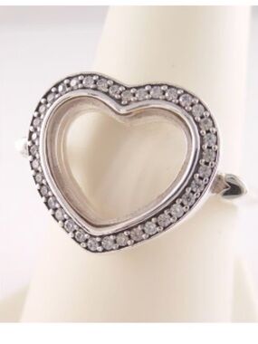 FLOATING HEART LOCKET Authentic PANDORA Sterling Silver Ring Sz 7 Free charm !